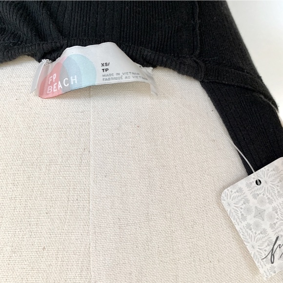 Free People Black Ribbed Knit Midi Dress with Bustier Detail and Wide Straps - Picture 7 of 8